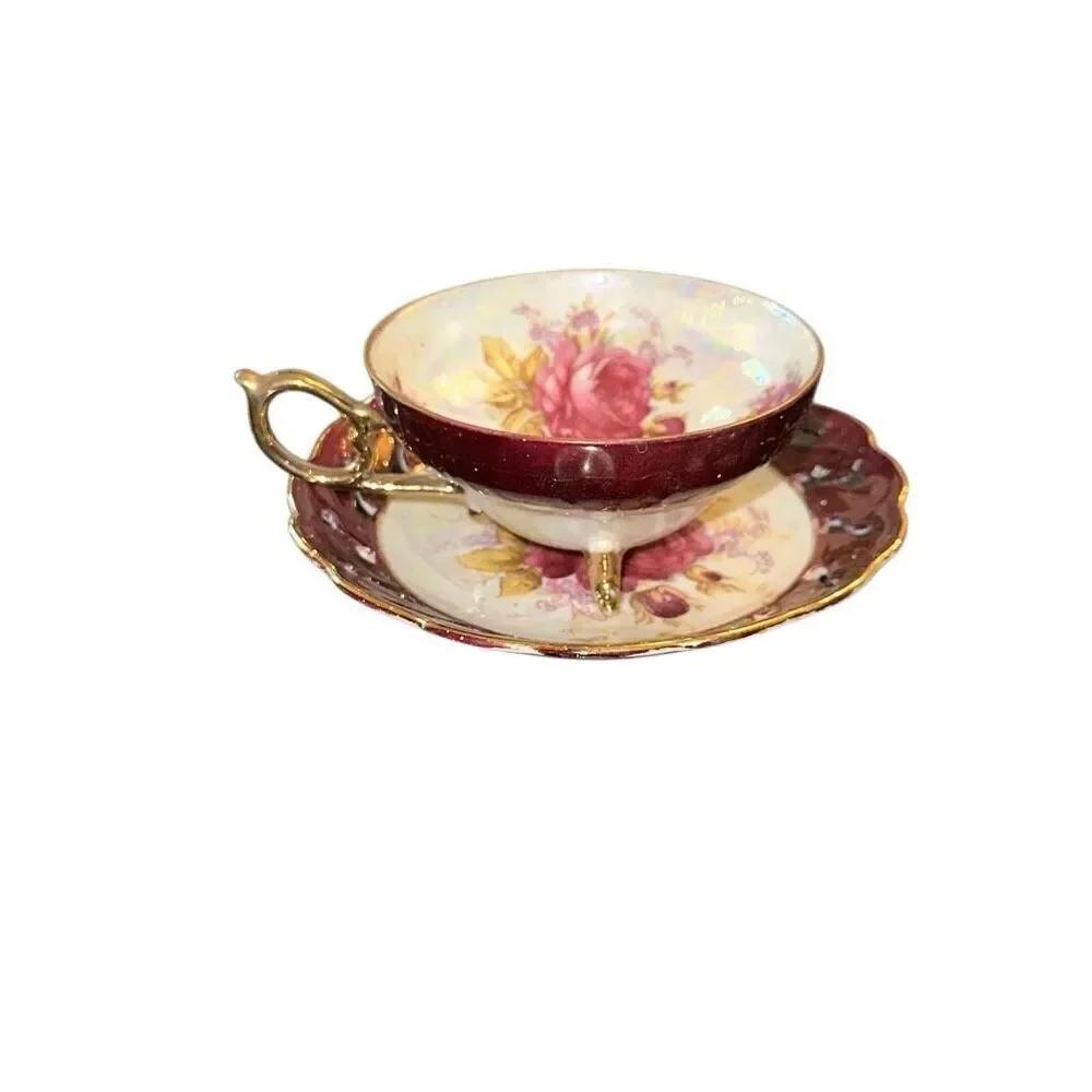 VINTAGE TT-Takito HAND PAINTED EGG SHELL TEA CUP & SAUCER JAPAN Lusterware Pagod